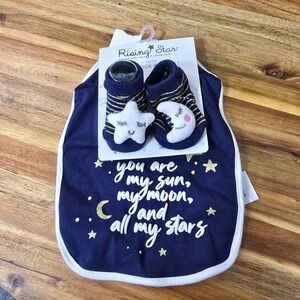 Rising Star Infant Sock & Bib Set Celestial Moon Stars 0-12 months Navy Blue